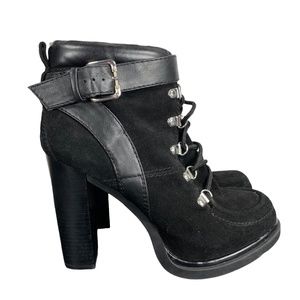 Nine West Smokino Platform Suede Lace Up Bootie Heels Womens 8 Black